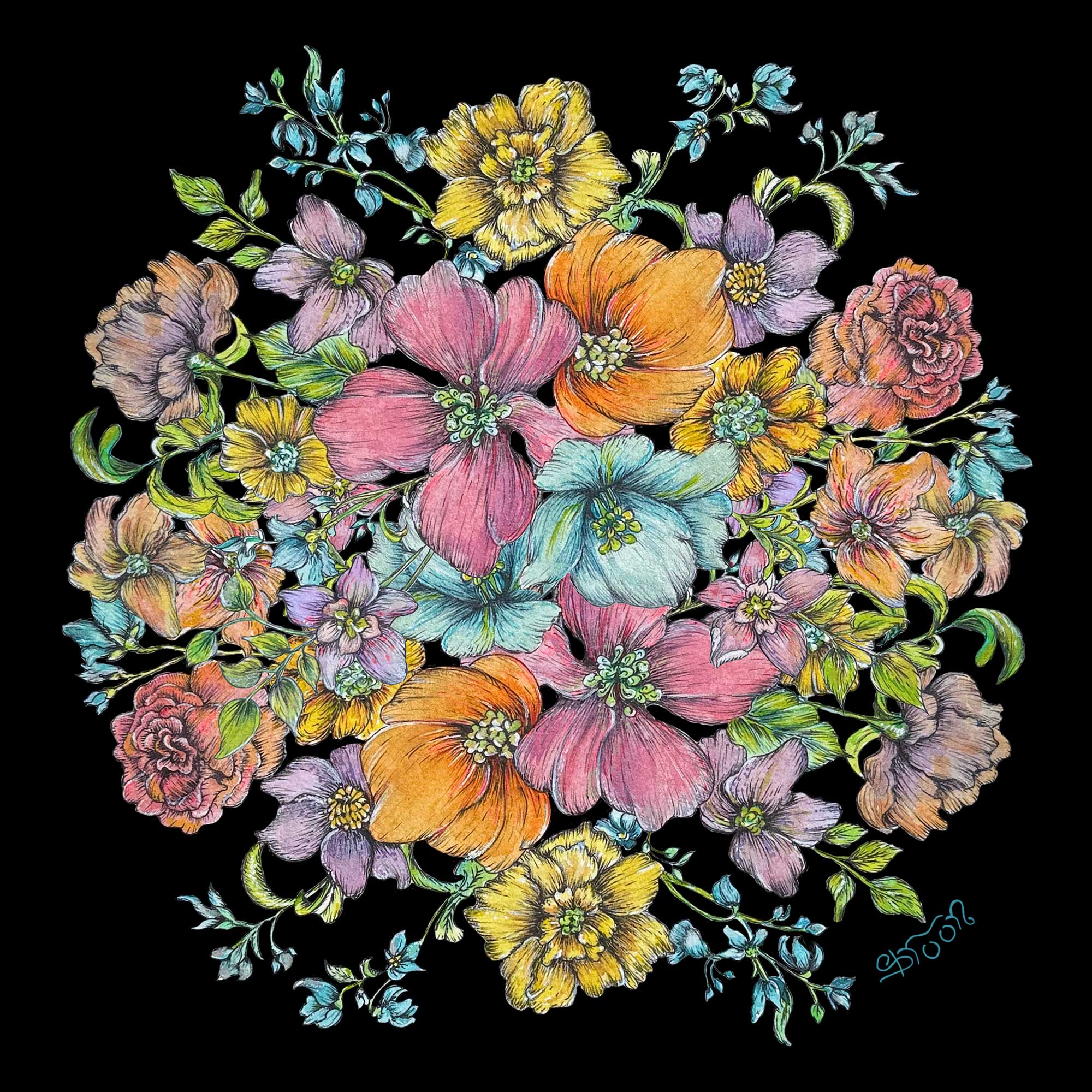 Hand drawn ball of flowwer