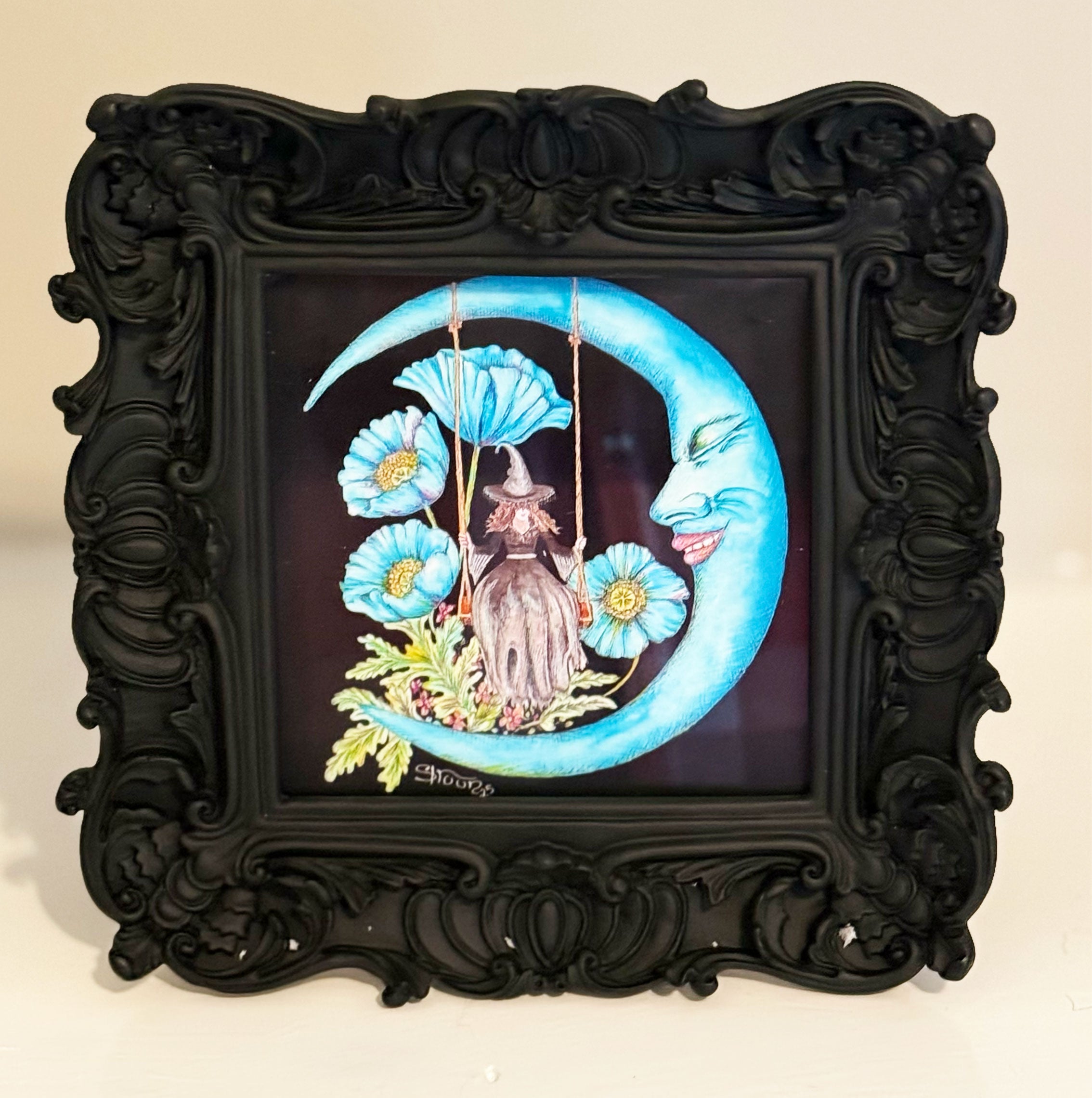 Blue Moon Giclée print 4" x 4" with Black Vintage Frame