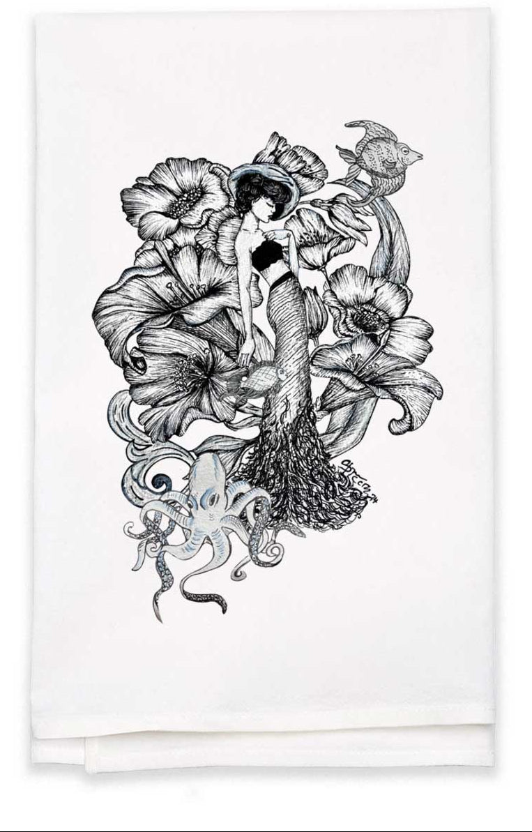 Demure Mermaid, 100% Cotton Flour Sack Tea towel