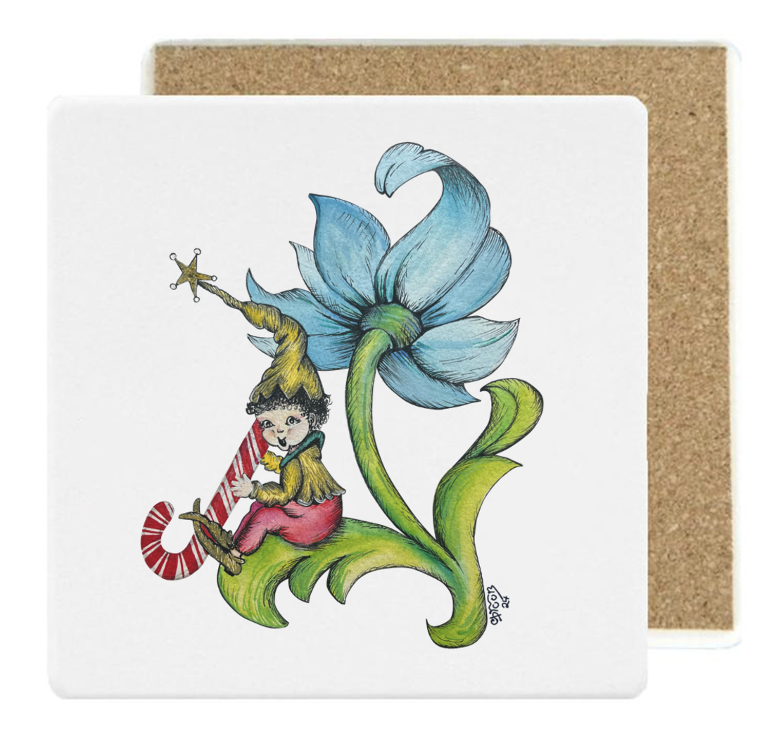 Candy Cane Elf, Limited edition art coaster