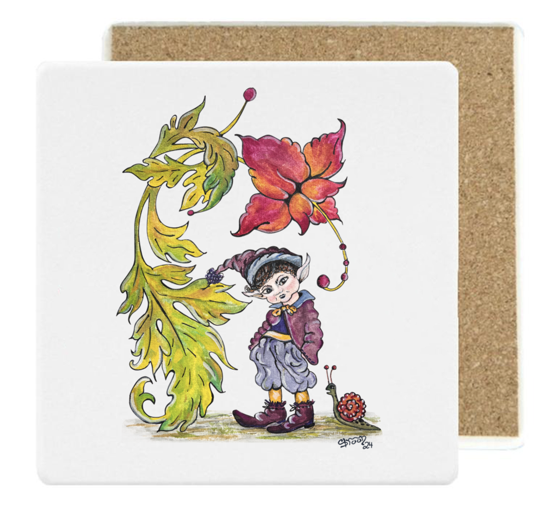 Elf and Snail, Limited edition art coaster