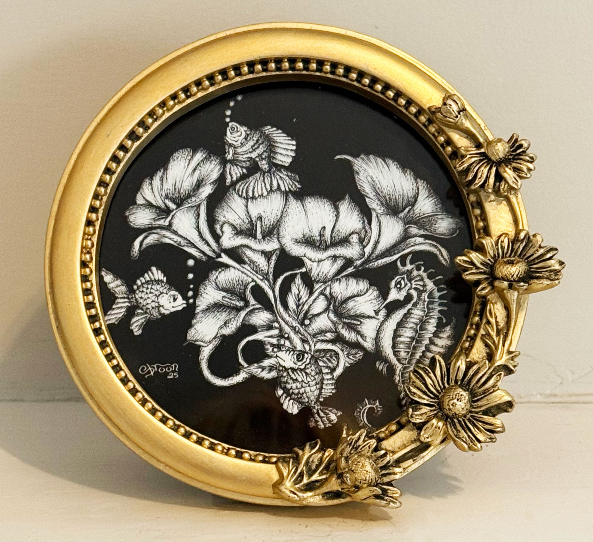 Fish and Seahorse Giclée Collectible print 5" x 5"