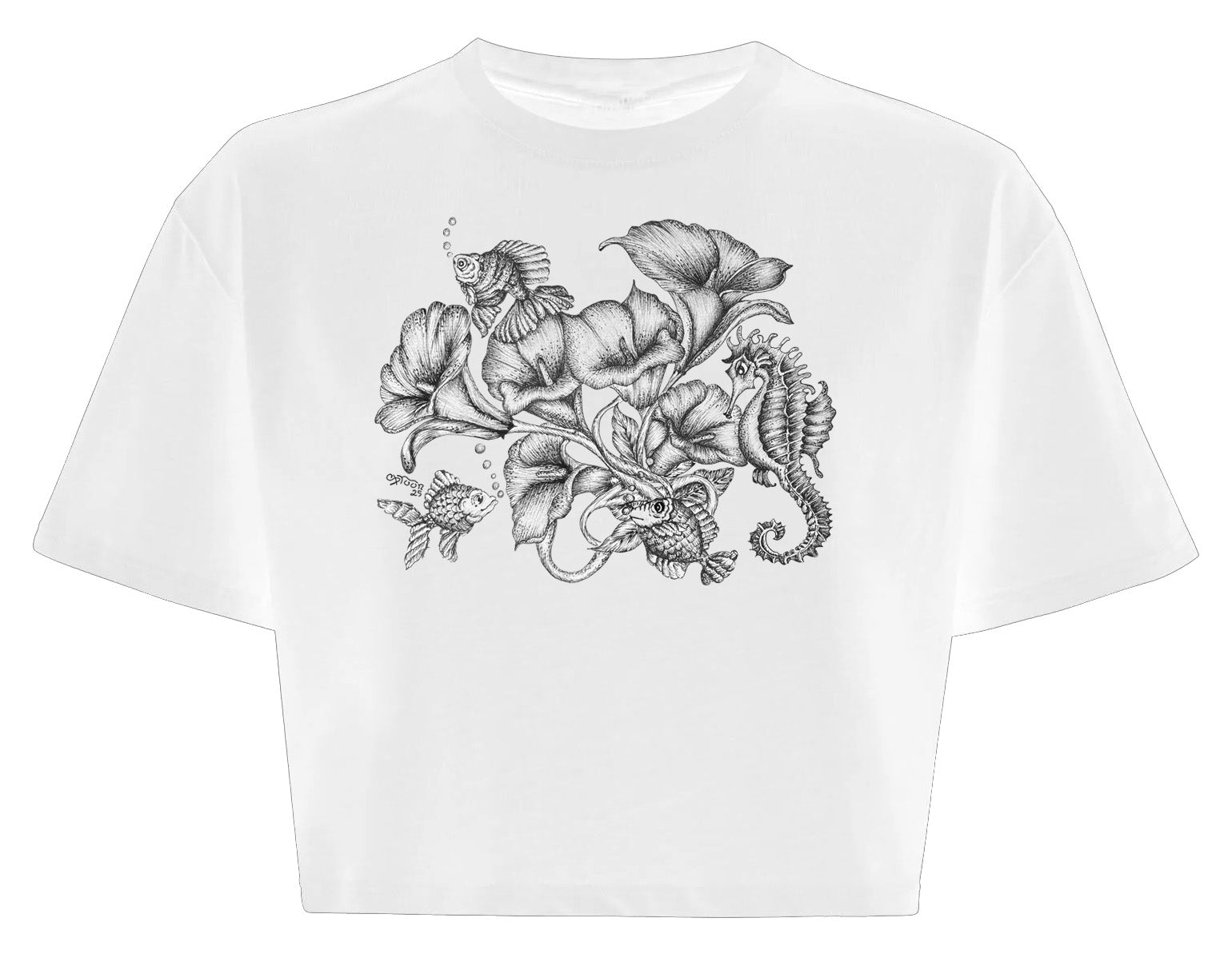 Seahorse and fish 100% Cotton Cropped top\