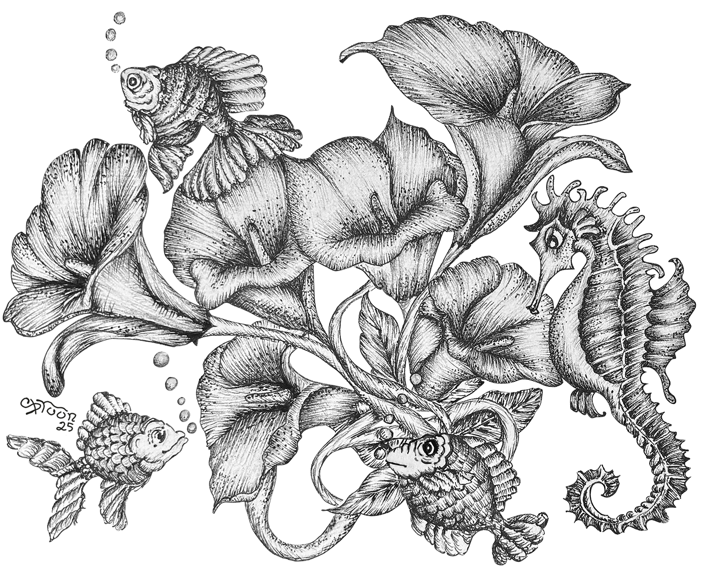 Fish and Seahorse,  Signed Limited Edition, Archival print