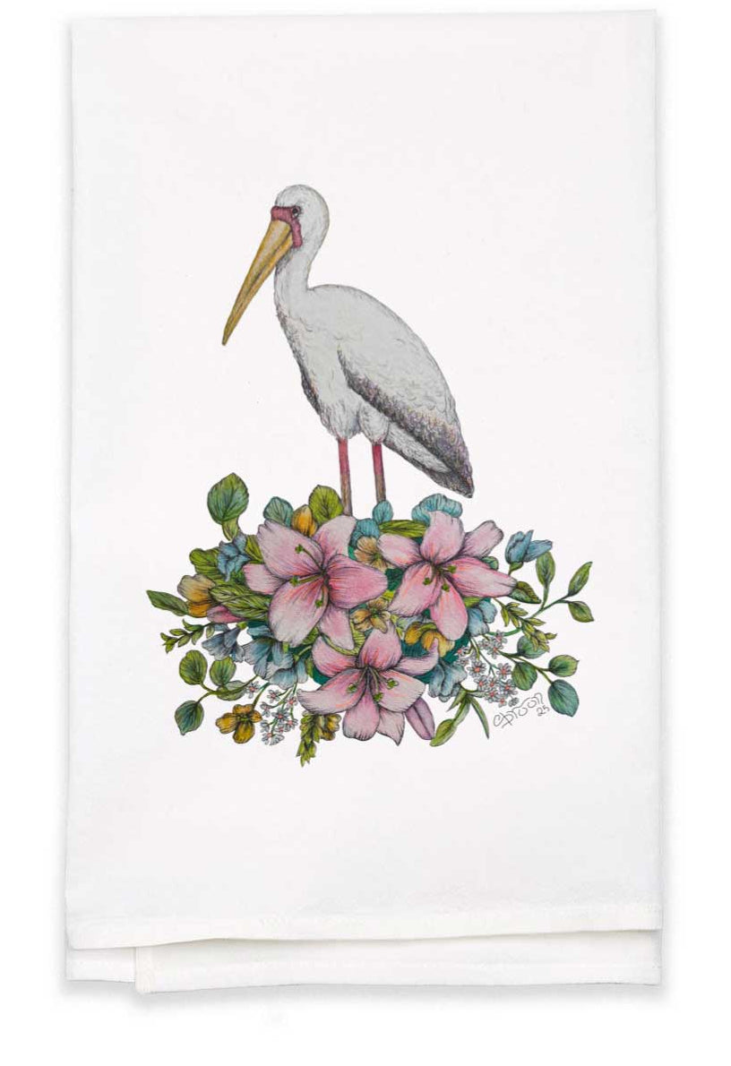 George the crane 100% cotton Flour Sack Tea Towel