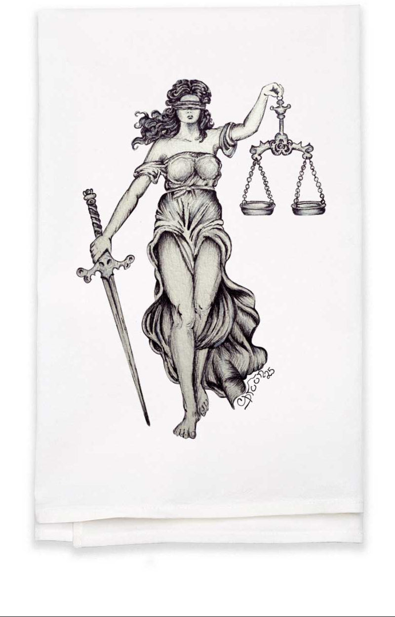 Lady Justice Flour sack tea towel 100% Cotton