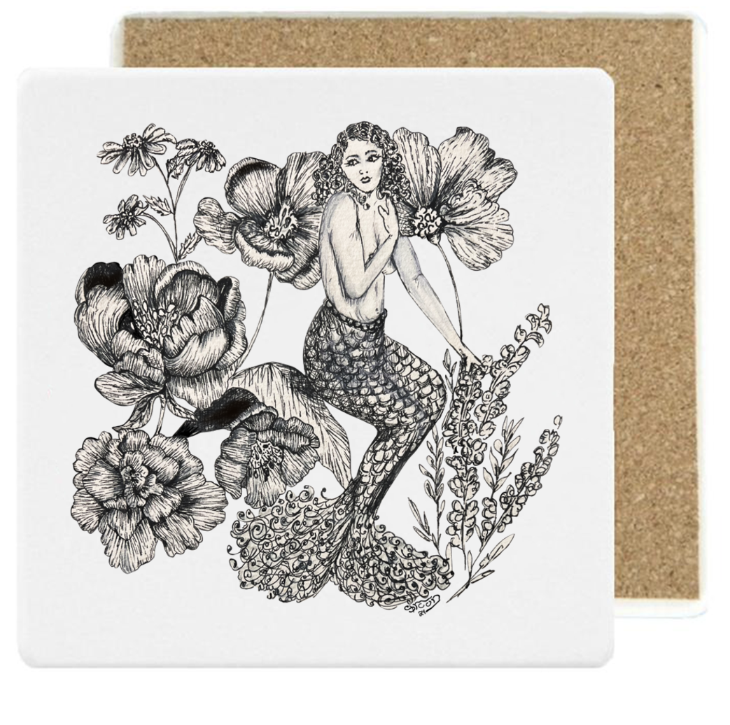 So Shy Mermaid, Limited Edition Mini Art and Coaster