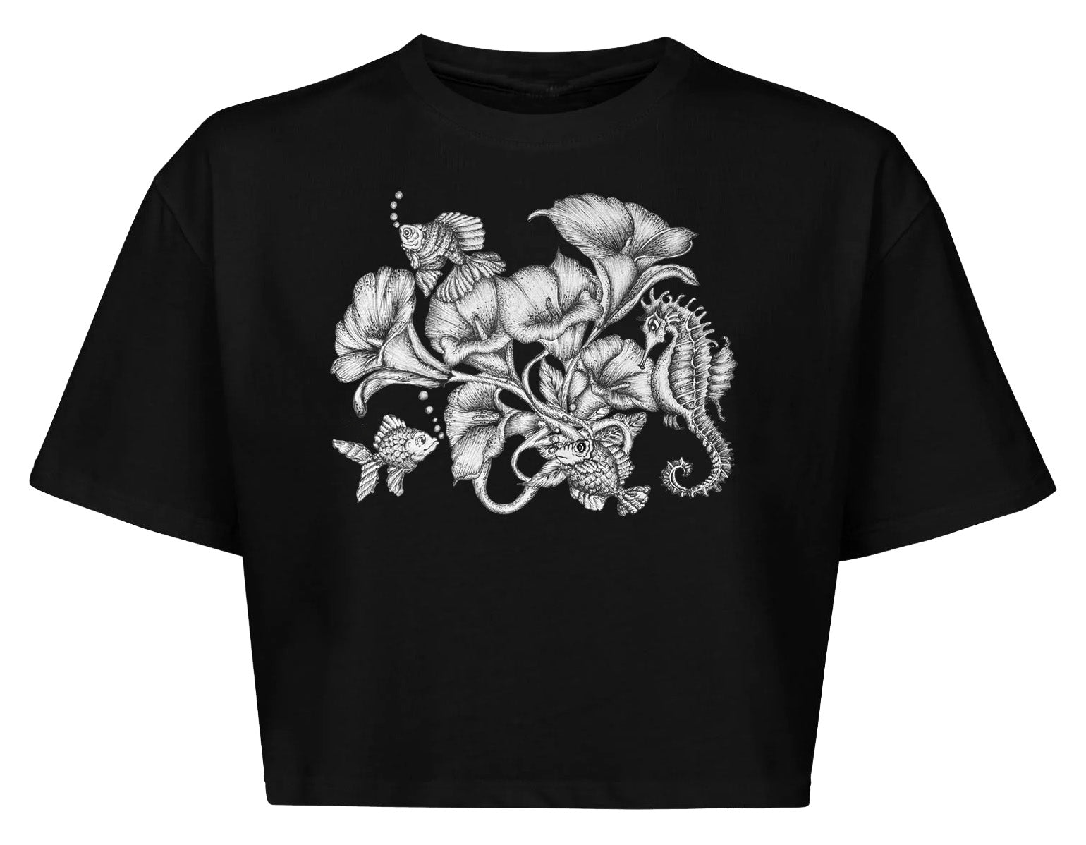 Seahorse and fish 100% Cotton Cropped top\