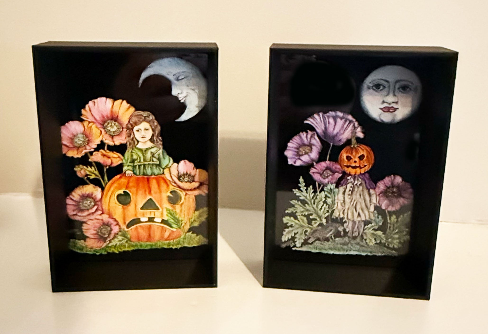 Pumpkin Girls: Born 13 and Patty Pumpkin, Set each: 4' x 6" in black Modern Frames